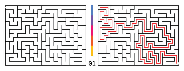 Abstract Maze Puzzle Labyrinth With Entry And Exit. Maze For Activity Book. Problem-Solving Puzzles Games For Workbook. Vector illustration - EPS 10