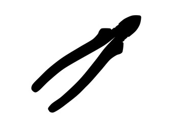 Black and white vector graphic of cutting pinchers. Illustration made August 6th, 2025, Zurich, Switzerland.