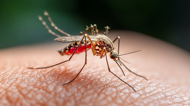 Mosquito Feeding on Skin in Macro View Illustrating Insect Bites