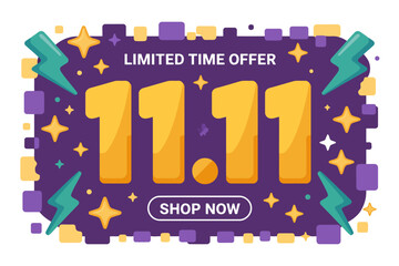 Vibrant 11 11 shopping festival limited time offer with bold numerals and sparkle accents