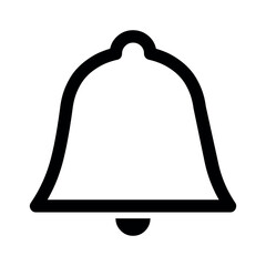 Illustration of a simple black outline of a bell with a clapper isolated on a white background