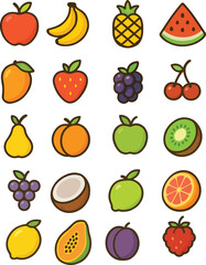Colorful assortment of fresh fruits in a flat design style