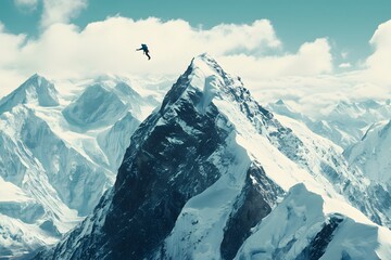 Majestic Eagles Soaring Over Snowy Mountain Peaks During Daytime