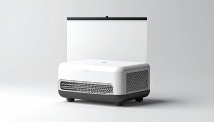 Portable Projector With White Screen On A Light Grey Background
