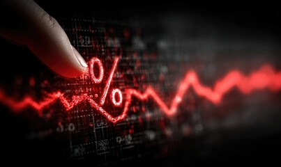 Finger touches a declining red percentage graph