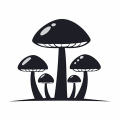 Minimalist mushroom cluster silhouette. A simple black vector graphic icon of a group of fungi, ideal for logos or nature designs.