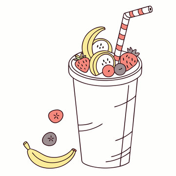 Illustration of a refreshing banana smoothie with strawberry isolated on white background