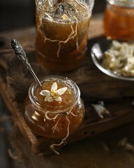 Close-Up of Floral Citrus Jam in Small Glass Jar