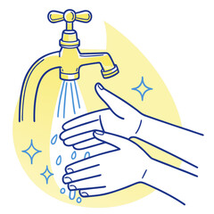 Illustration of hand washing with water from a faucet to maintain good hygiene