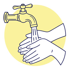 Illustration of washing hands with soap and water to prevent the spread of germs isolated on white background