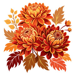 Autumn floral vector with warm-toned chrysanthemums on white background