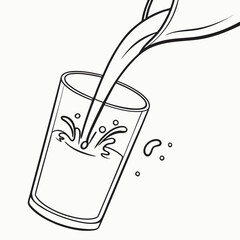 Illustration of water pouring into a glass with splash isolated on white background