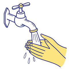 Washing hands under running water from a faucet isolated on white background