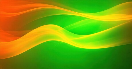 Obraz premium Abstract flowing ribbons, vibrant orange, yellow, green hues. Smooth curves create dynamic visual effect. Background is black.