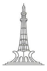 Obraz premium Minimal Vector Minar-e-Pakistan Line Art TransparentMonochrome Minar-e-Pakistan Icon Clean VectorMinar-e-Pakistan PNG Sketch for Stickers & PrintsPakistan Monument Minimal Line Art for Design Us