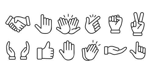 Hand Gesture Line Icon Black and White Color Vector Design Art Illustrations Collections 