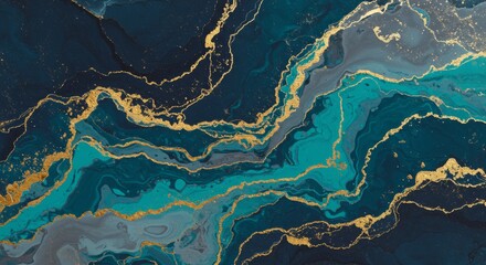 Obraz premium Abstract fluid art with blue, gold, and gray.