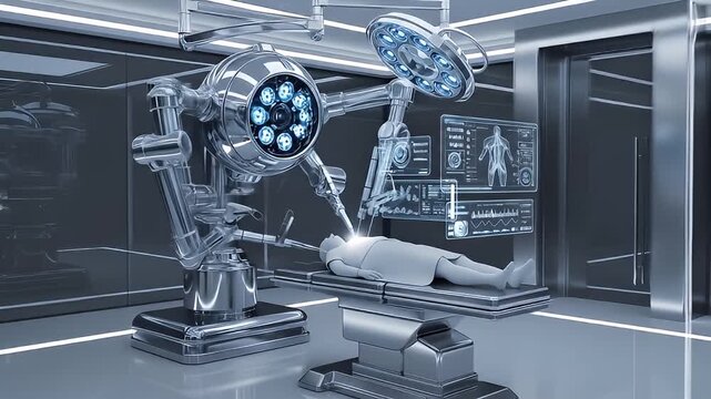 Robotic Surgery: Advanced Medical Technology Performs Precise Procedure in Futuristic Operating Room