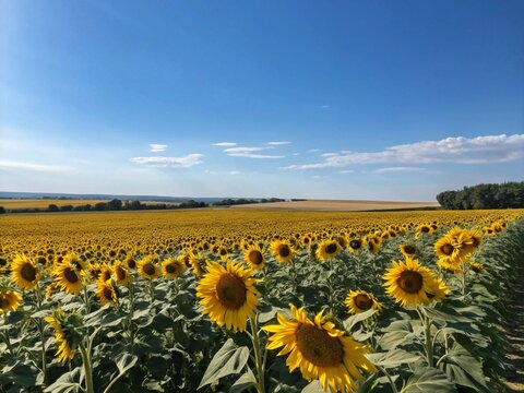 sunflower field with blue sky and clouds