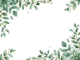 Elegant Watercolor Eucalyptus and Greenery Frame with Decorative Corners for Floral-Themed Projects Isolated on Transparent Background