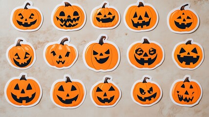 Grinning jack-o-lantern pumpkin Halloween sticker set