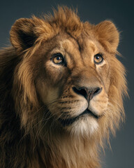 Fototapeta premium Lion Staring Intensely Close Up Portrait