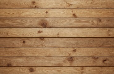 Fototapeta premium Rustic wood paneling background warm brown tones, natural grain patterns. Horizontal planks of aged timber feature visible knots, rough textured details, creating vintage, natural surface suitable