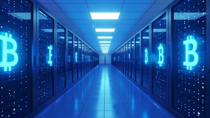 Bitcoin server room futuristic interior - Powered by Adobe