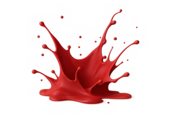 Vivid red paint splattering, spreading dynamic color burst against clean transparent surface