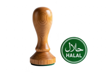 Wooden halal stamp isolated on transparent background
