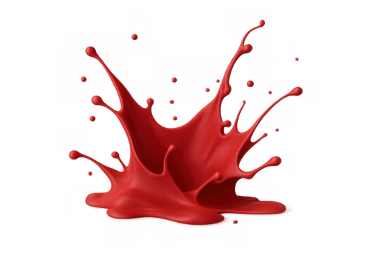 Vivid red paint splattering, spreading dynamic color burst against clean transparent surface