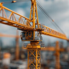 Close-up of a yellow construction crane