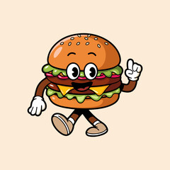 groovy cartoon burger walking vector 4
