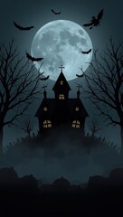 Fototapeta premium Full moon Halloween scene with bats