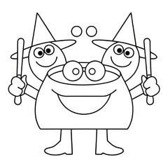 Three cartoon characters with witch hats and wands in a playful Halloween scene magic spell