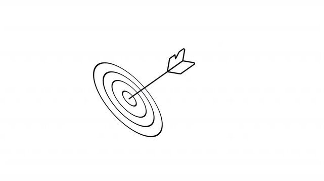 Animated target black linear icon. Represents accuracy, game, competition, and business goals. Outline motion graphic in seamless loop. HD video with transparent background and alpha channel.