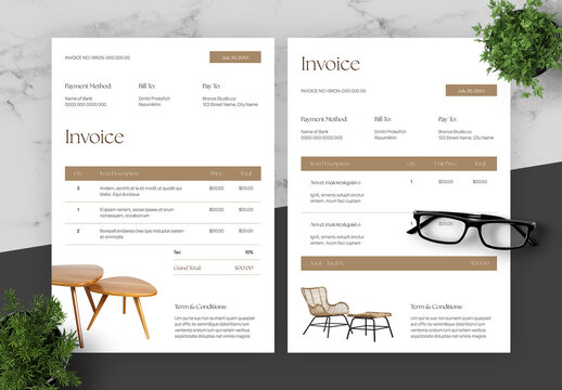 Brown And Black Interior Designer Invoice