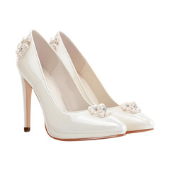 Obraz premium Elegant ivory high heels adorned with pearl accents perfect for a wedding or special occasion