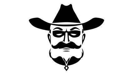 Silhouette Design of a Bearded Man Wearing a Cowboy Hat and Sunglasses, Minimalist black silhouette of a bearded man with a cowboy hat and sunglasses