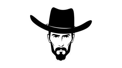 cowboy person in hat staring face shape black and  white vector illustration