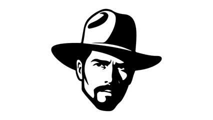 cowboy with hat staring black and white shape icon