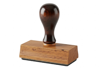 Wooden stamp with dark handle isolated on transparent background