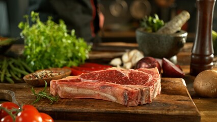 Delicious beef steak on wooden table, close-up
