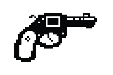 Fototapeta premium Pixelated revolver with black and white detail offers a retro video game aesthetic
