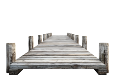 Beautiful wooden pier isolated on white background, png