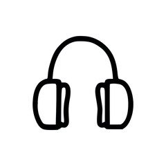 Illustration of over ear headphones with a simple black outline against a white background space
