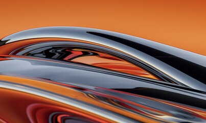Abstract chrome surface ripples against orange gradient background