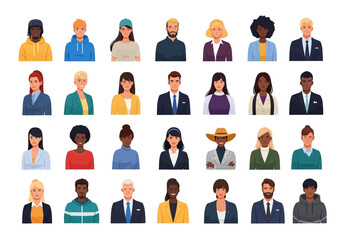 Diverse group of people avatars in business casual and professional attire, isolated on white background