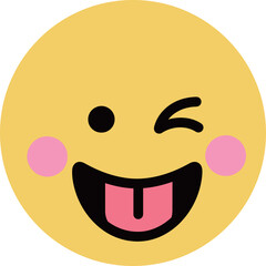A cute cartoon winking emoji with its tongue sticking out and rosy cheeks, representing playfulness, mischief, and a cheerful mood in a simple, expressive design.