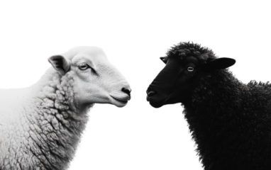Black and white sheep isolated on white background, png